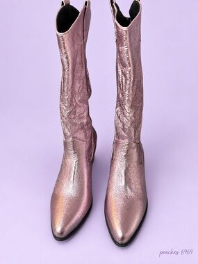 Metallic Purple Women's Mid-Calf Heeled Boots